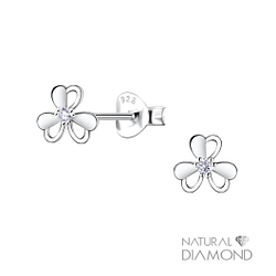Wholesale Sterling Silver Flower Ear Studs With Diamond - JD22692