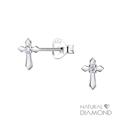 Wholesale Sterling Silver Cross Ear Studs With Diamond - JD22694