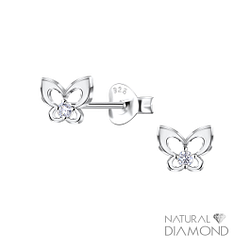 Wholesale Sterling Silver Butterfly Ear Studs With Diamond - JD22700