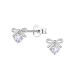 Wholesale Sterling Silver Bow Ear Studs with Single Stone - JD22109