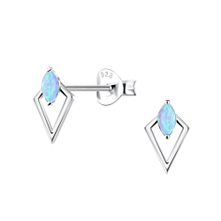 Wholesale Sterling Silver Geometric Opal Ear Studs - JD23646 Wholesale Sterling Silver Geometric Opal Ear Studs - JD23646