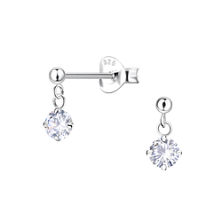 Wholesale Sterling Silver Ball with Hanging 4mm Round Cubic Zirconia Ear Studs - JD23558