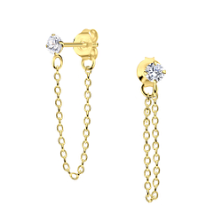 Wholesale 3mm Round Cubic Zirconia Sterling Silver Ear Studs with Chain - JD23840