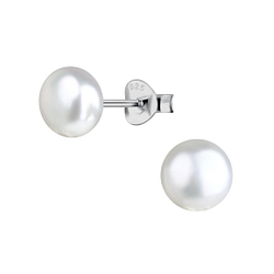 Wholesale 7mm Fresh Water Pearl Sterling Silver Ear Studs - JD22218