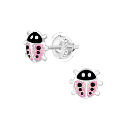 Wholesale Sterling Silver Ladybug Screw Back Ear Studs - JD21491