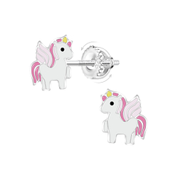 Wholesale Sterling Silver Unicorn Screw Back Ear Studs - JD22201