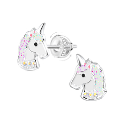 Wholesale Sterling Silver Unicorn Screw Back Ear Studs - JD21488
