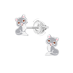 Wholesale Sterling Silver Cat Screw Back Ear Studs - JD21481