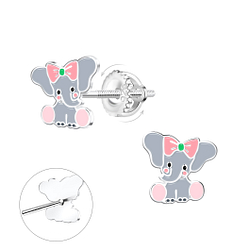 Wholesale Sterling Silver Elephant Screw Back Ear Studs - JD21478