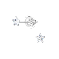 Wholesale 4mm Star Cubic Zirconia Sterling Silver Screw Back Ear Studs - JD21954