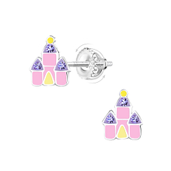 Wholesale Sterling Silver Castle Screw Back Ear Studs - JD23473