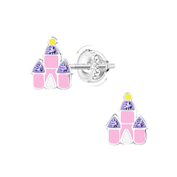 Wholesale Sterling Silver Castle Screw Back Ear Studs - JD22200