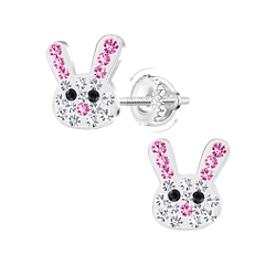 Wholesale Sterling Silver Crystal Rabbit Screw Back Ear Studs - JD21965