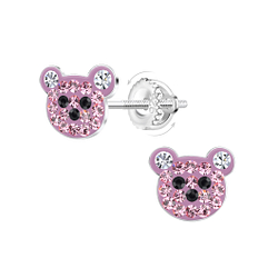 Wholesale Sterling Silver Crystal Bear Screw Back Ear Studs - JD21947