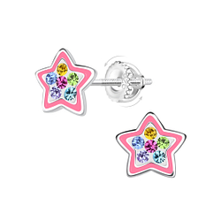 Wholesale Sterling Silver Star Screw Back Ear Studs - JD23477