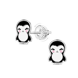 Wholesale Sterling Silver Penguin Screw Back Ear Studs - JD23479