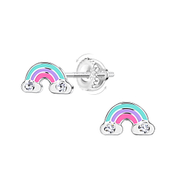 Wholesale Sterling Silver Rainbow Screw Back Ear Studs - JD23493