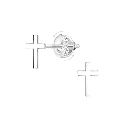 Wholesale Sterling Silver Cross Screw Back Ear Studs - JD23502