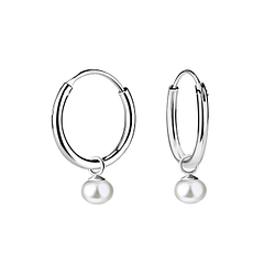 Wholesale 4mm Fresh Water Pearl Sterling Silver Charm Ear Hoops - JD22007