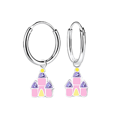 Wholesale Sterling Silver Castle Charm Ear Hoops - JD23248