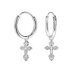 Wholesale Sterling Silver Cross Charm Ear Hoops - JD23139