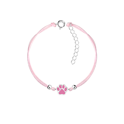 Wholesale Sterling Silver Paw Print Cord Bracelet - JD23238