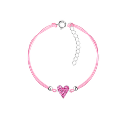Wholesale Sterling Silver Heart Crystal Cord Bracelet - JD23240