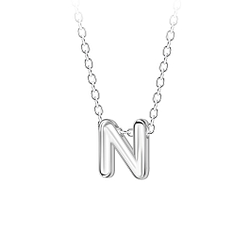 Wholesale Sterling Silver Letter N Beaded Necklace - JD23692
