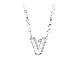 Wholesale Sterling Silver Letter V Beaded Necklace - JD23700