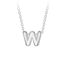 Wholesale Sterling Silver Letter W Beaded Necklace - JD23701