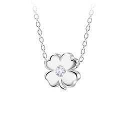 Wholesale Sterling Silver Clover Beaded Necklace - JD23602 Wholesale Sterling Silver Clover Beaded Necklace - JD23602