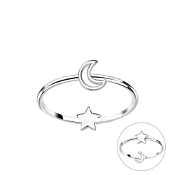Wholesale Sterling Silver Double Sided Moon and Star Ring - JD22834