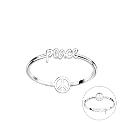 Wholesale Sterling Silver Double Sided Peace Sign Ring - JD22839 Wholesale Sterling Silver Double Sided Peace Sign Ring - JD22839