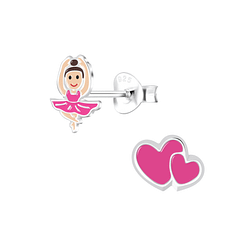 Wholesale Sterling Silver Double Heart and Ballerina Ear Studs - JD23341
