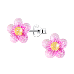 Wholesale Sterling Silver Ear Studs with Resin Flower - JD22765