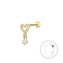 Wholesale Sterling Silver Heart with Hanging Stone with Titanium Labret - JD23969