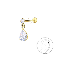 Wholesale Sterling Silver Round with Hanging Stone with Titanium Labret - JD23975