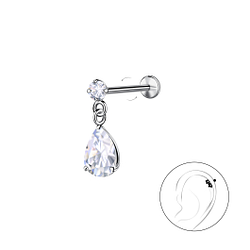 Wholesale Sterling Silver Round with Hanging Stone with Titanium Labret - JD23974 Wholesale Sterling Silver Round with Hanging Stone with Titanium Labret - JD23974