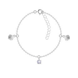 Wholesale Sterling Silver Shell Bracelet with 4mm Round Cubic Zirconia - JD24004
