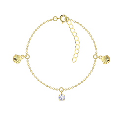 Wholesale Sterling Silver Shell Bracelet with 4mm Round Cubic Zirconia - JD24005 Wholesale Sterling Silver Shell Bracelet with 4mm Round Cubic Zirconia - JD24005