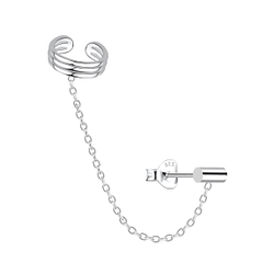 Wholesale Sterling Silver Bar Ear Studs and Pattern Ear Cuff with Chain - JD20932