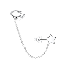 Wholesale Sterling Silver Star Ear Studs and Ear Cuff with Chain - JD20935