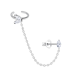 Wholesale Sterling Silver Geometric Ear Studs and Ear Cuff with Chain - JD20936