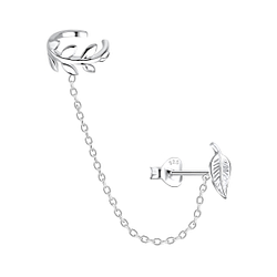 Wholesale Sterling Silver Leaf Ear Studs and Ear Cuff with Chain - JD20938