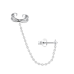 Wholesale Sterling Silver Star Ear Studs and Cross Ear Cuff with Chain - JD20940