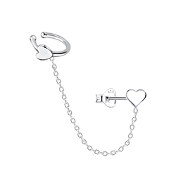 Wholesale Sterling Silver Heart Ear Studs and Ear Cuff with Chain - JD20941