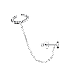 Wholesale Sterling Silver Ball Bar Ear Studs and Twisted Ear Cuff with Chain - JD20942