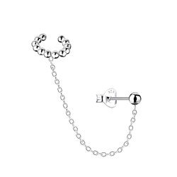 Wholesale Sterling Silver Ball Ear Studs and Ear Cuff with Chain - JD20945