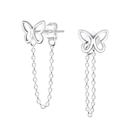 Wholesale Sterling Silver Butterfly Ear Studs with Chain - JD10302