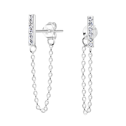 Wholesale Sterling Silver Crystal Bar Ear Studs With Chain - JD10308